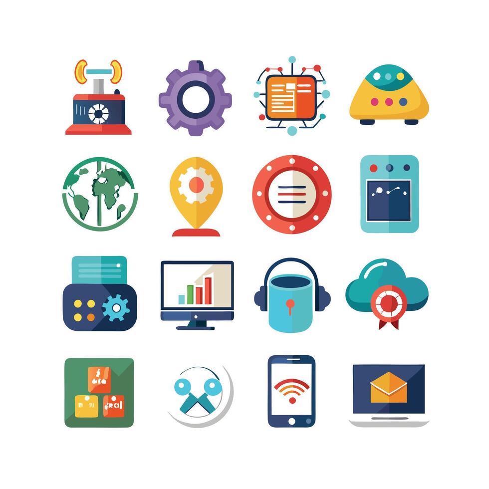 Technology Icon Set Illustration for Documents, Websites and Mobile Applications vector