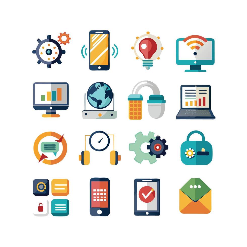 Technology Icon Set Illustration for Documents, Websites and Mobile Applications vector
