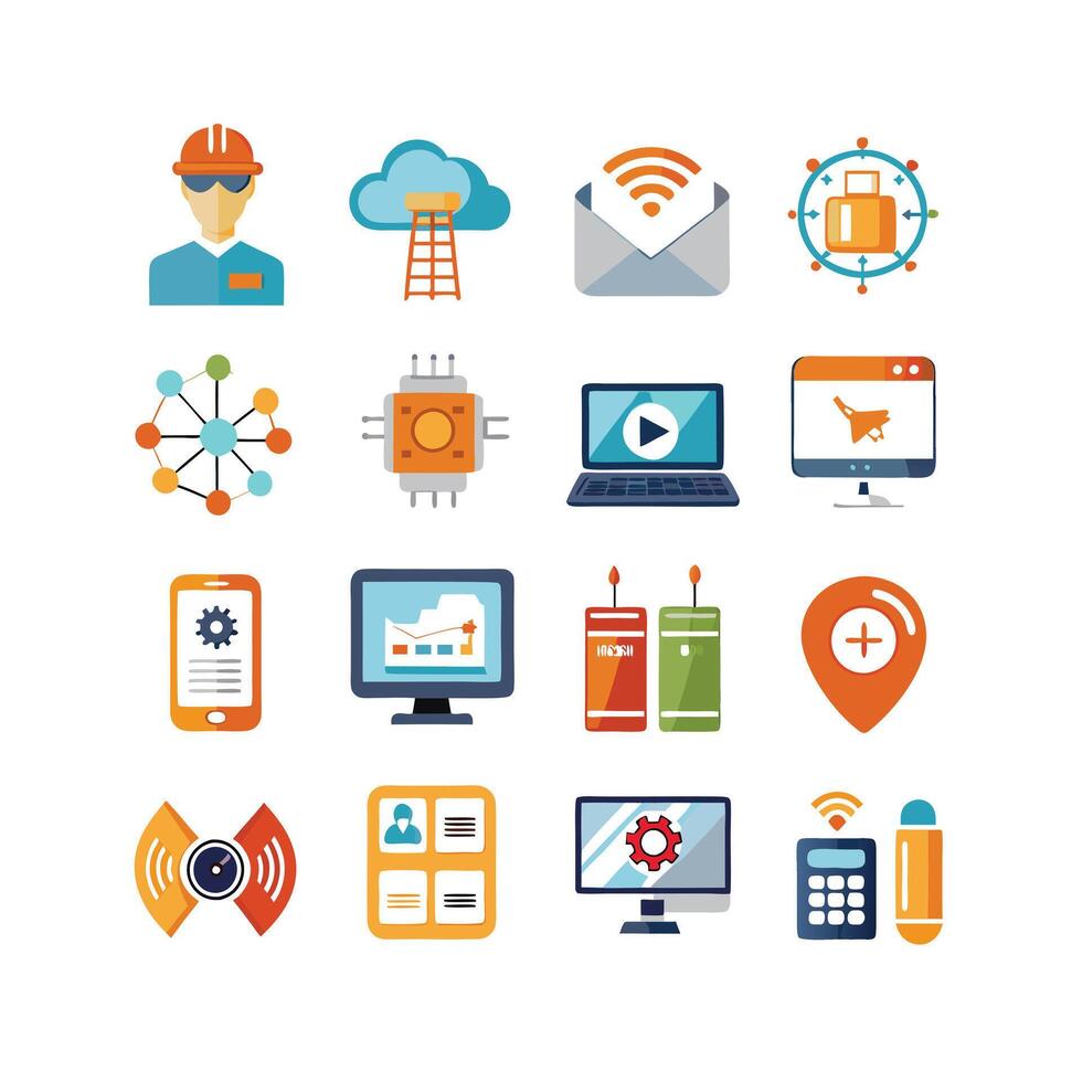 Technology Icon Set Illustration for Documents, Websites and Mobile Applications vector