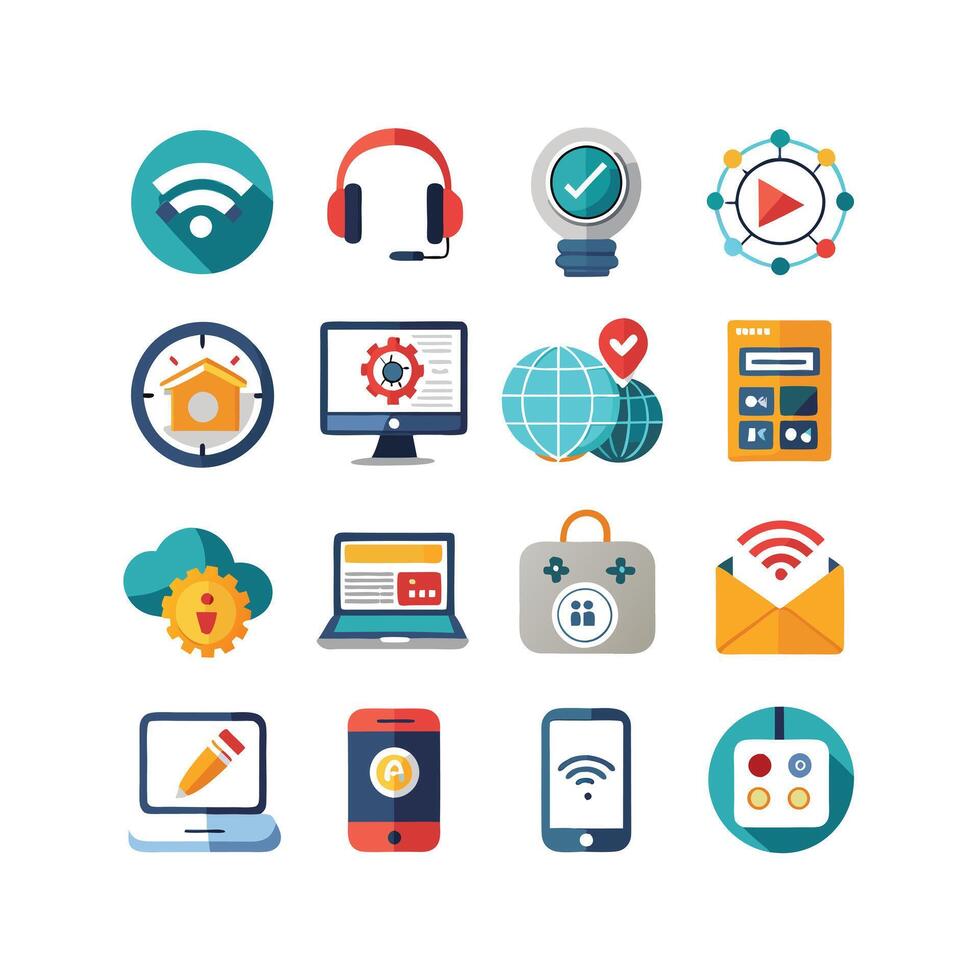 Technology Icon Set Illustration for Documents, Websites and Mobile Applications vector