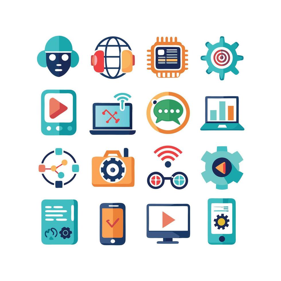 Technology Icon Set Illustration for Documents, Websites and Mobile Applications vector