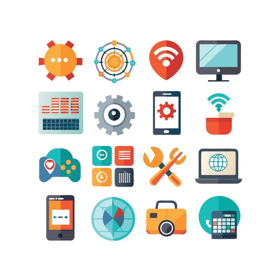 Technology Icon Set Illustration for Documents, Websites and Mobile Applications vector