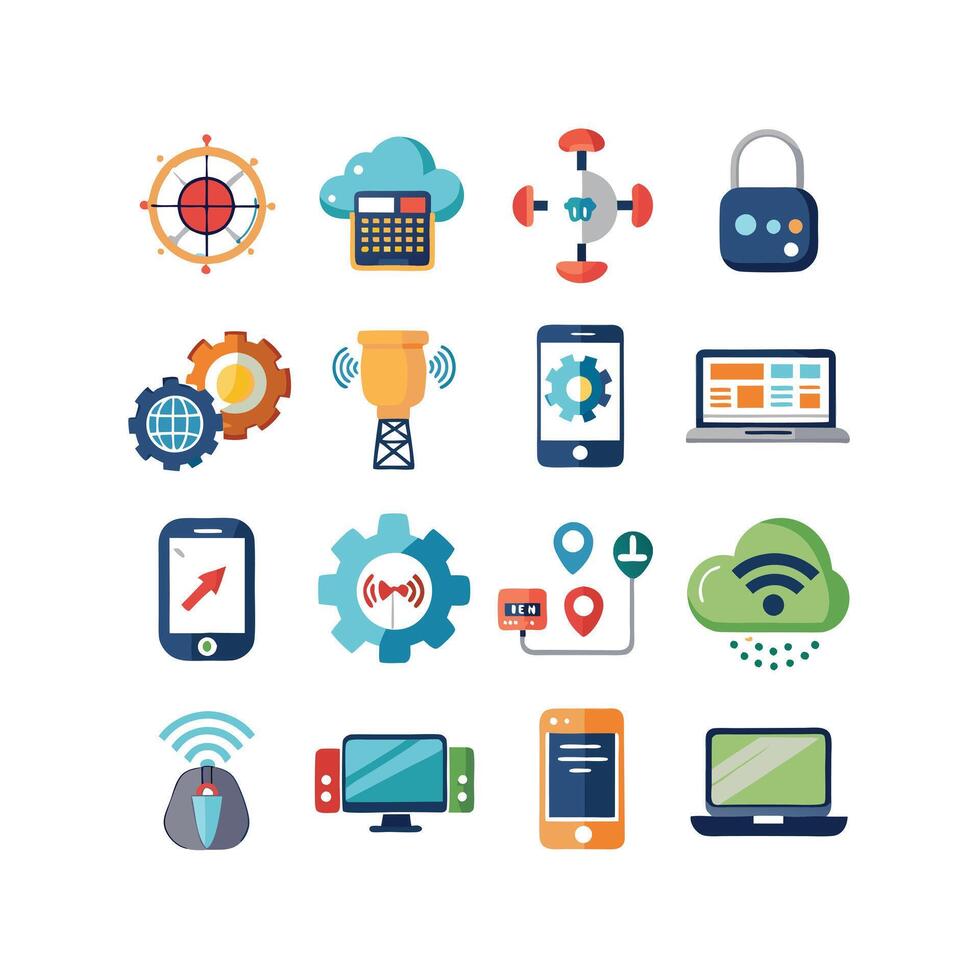 Technology Icon Set Illustration for Documents, Websites and Mobile Applications vector