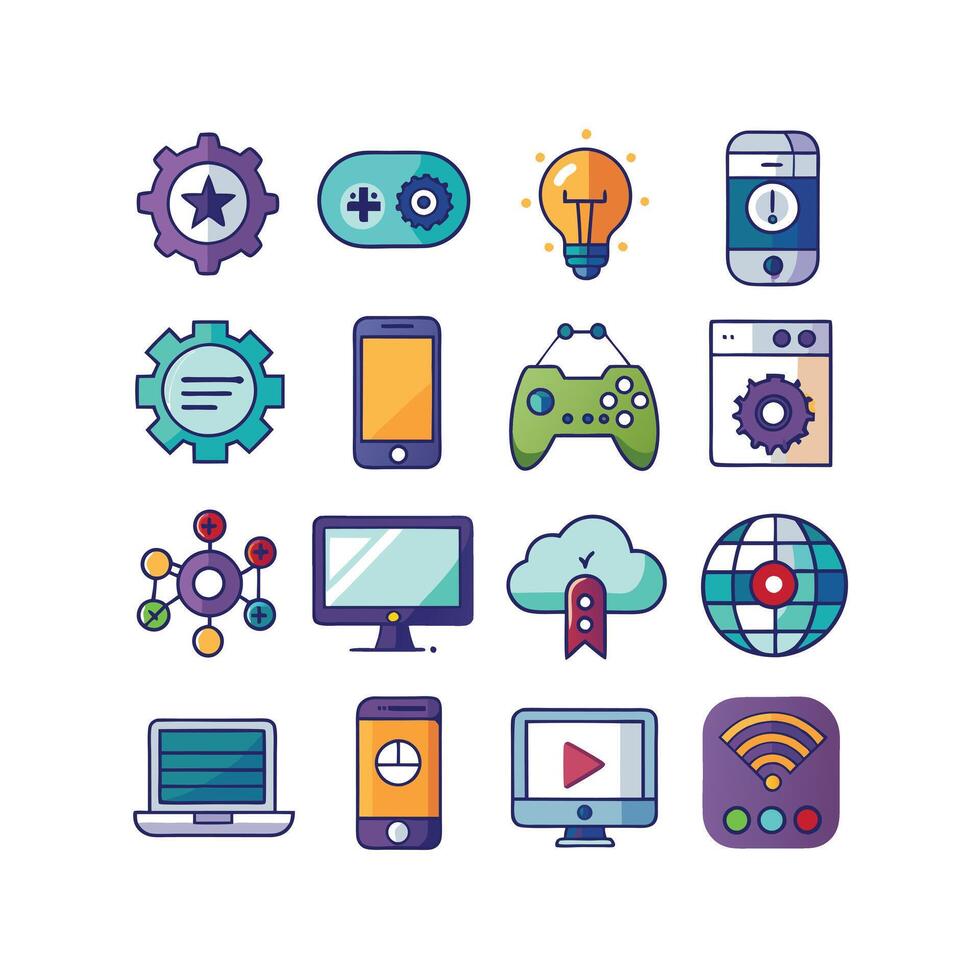 Technology Icon Set Illustration for Documents, Websites and Mobile Applications vector