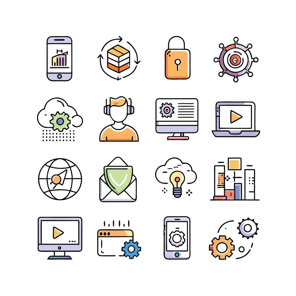 Technology Icon Set Illustration for Documents, Websites and Mobile Applications vector