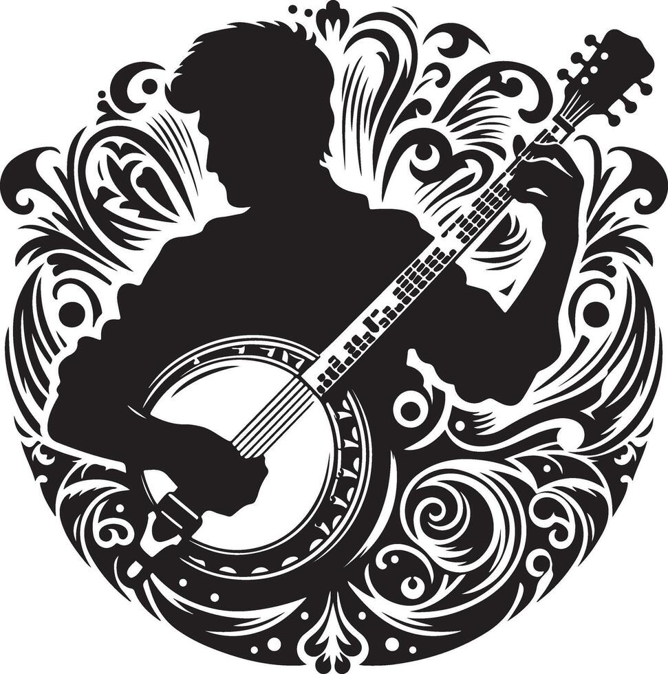 a black person trying Banjo istrument vector