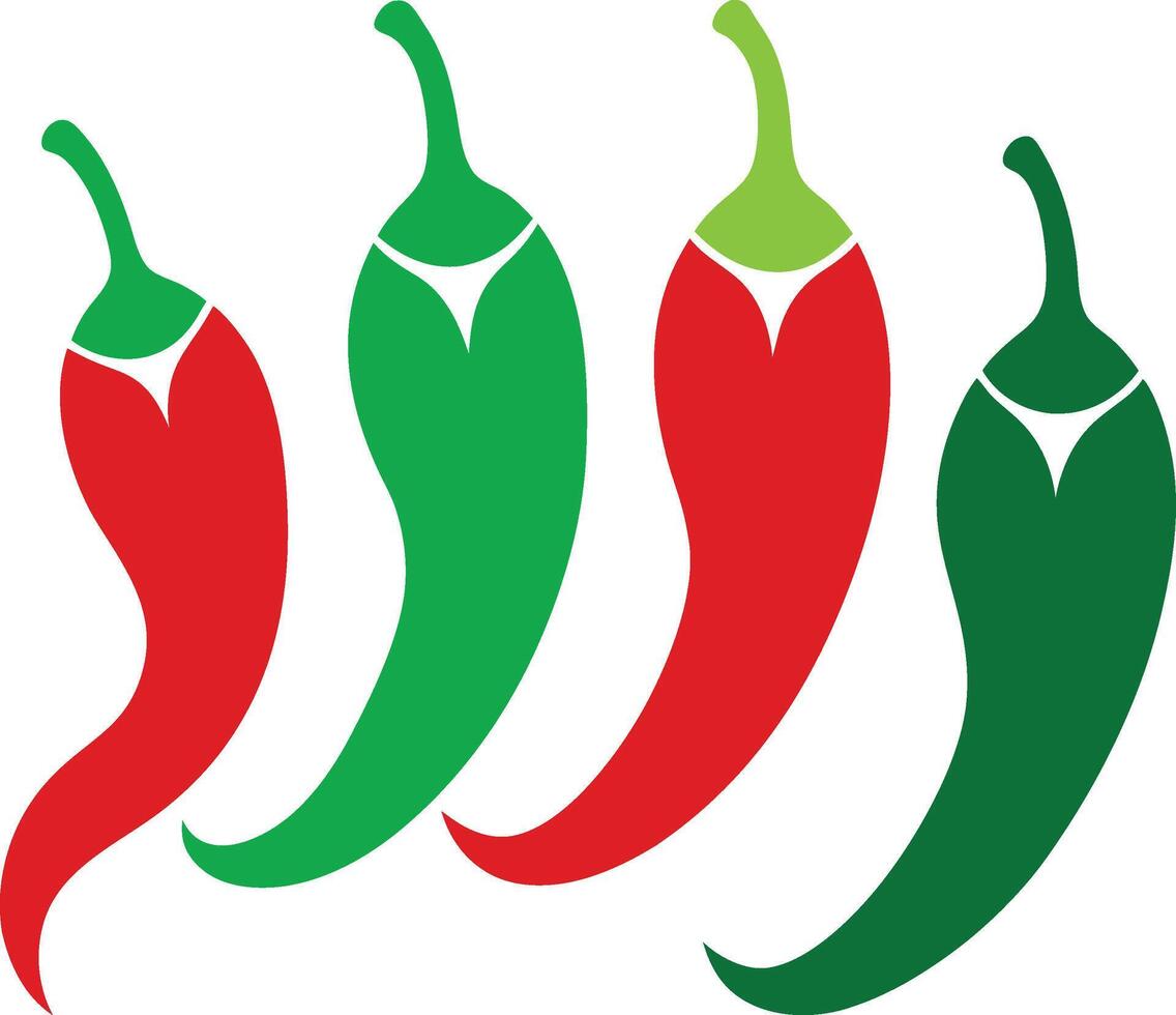 Set of red and green chilis, spicy chilis design. vector