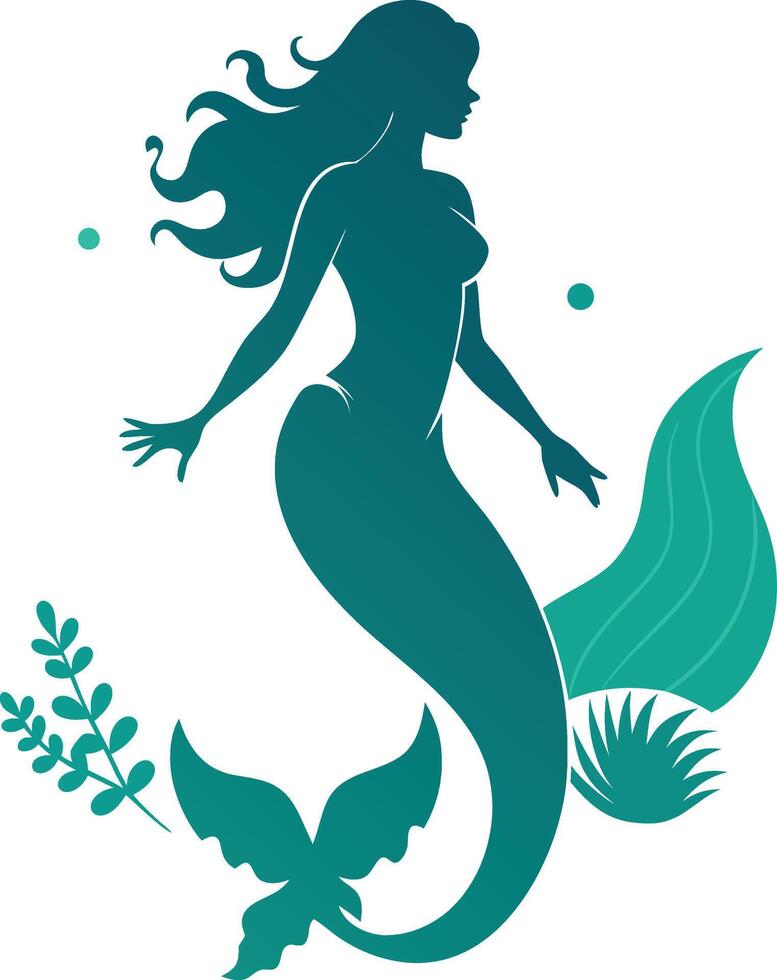 mermaid and sea life illustration, mystical mermaid with marine life vector