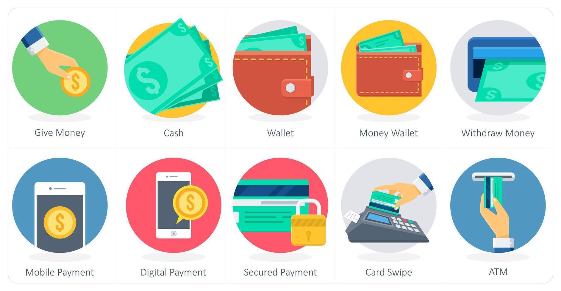 A set of 10 Shopping icons as give money, cash, wallet vector