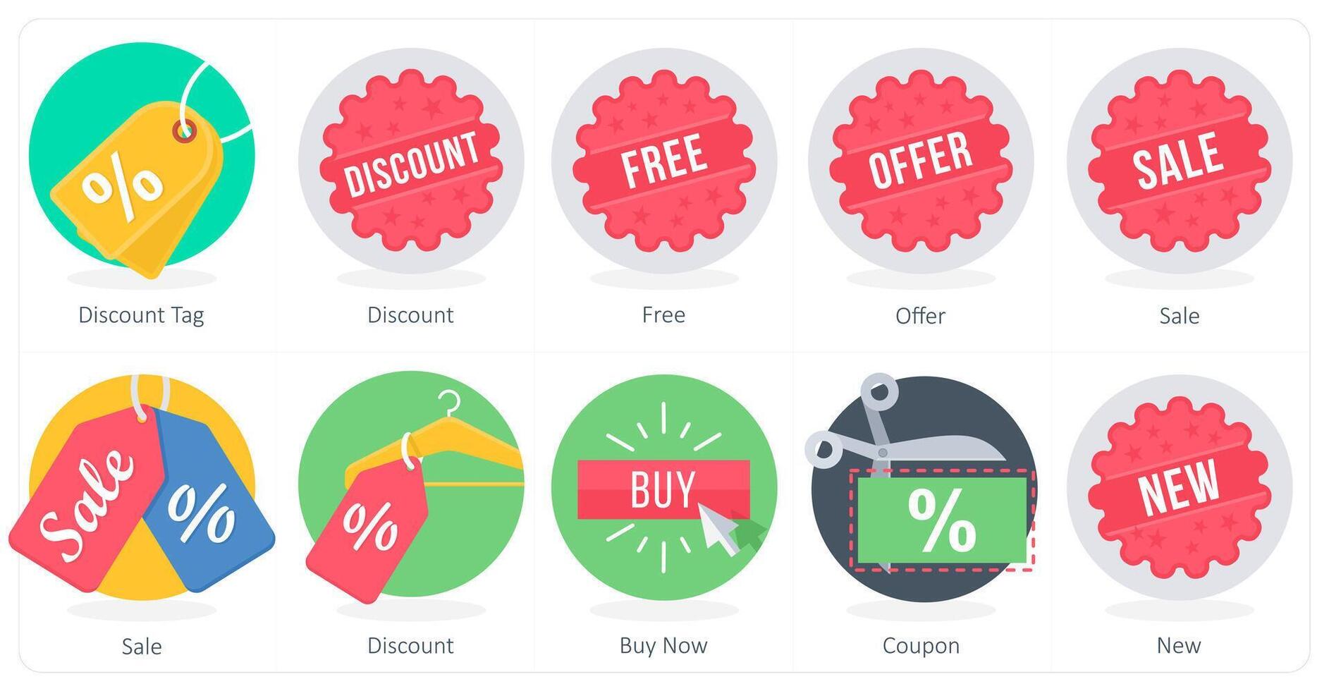 A set of 10 Shopping icons as discount tag, discount, free vector