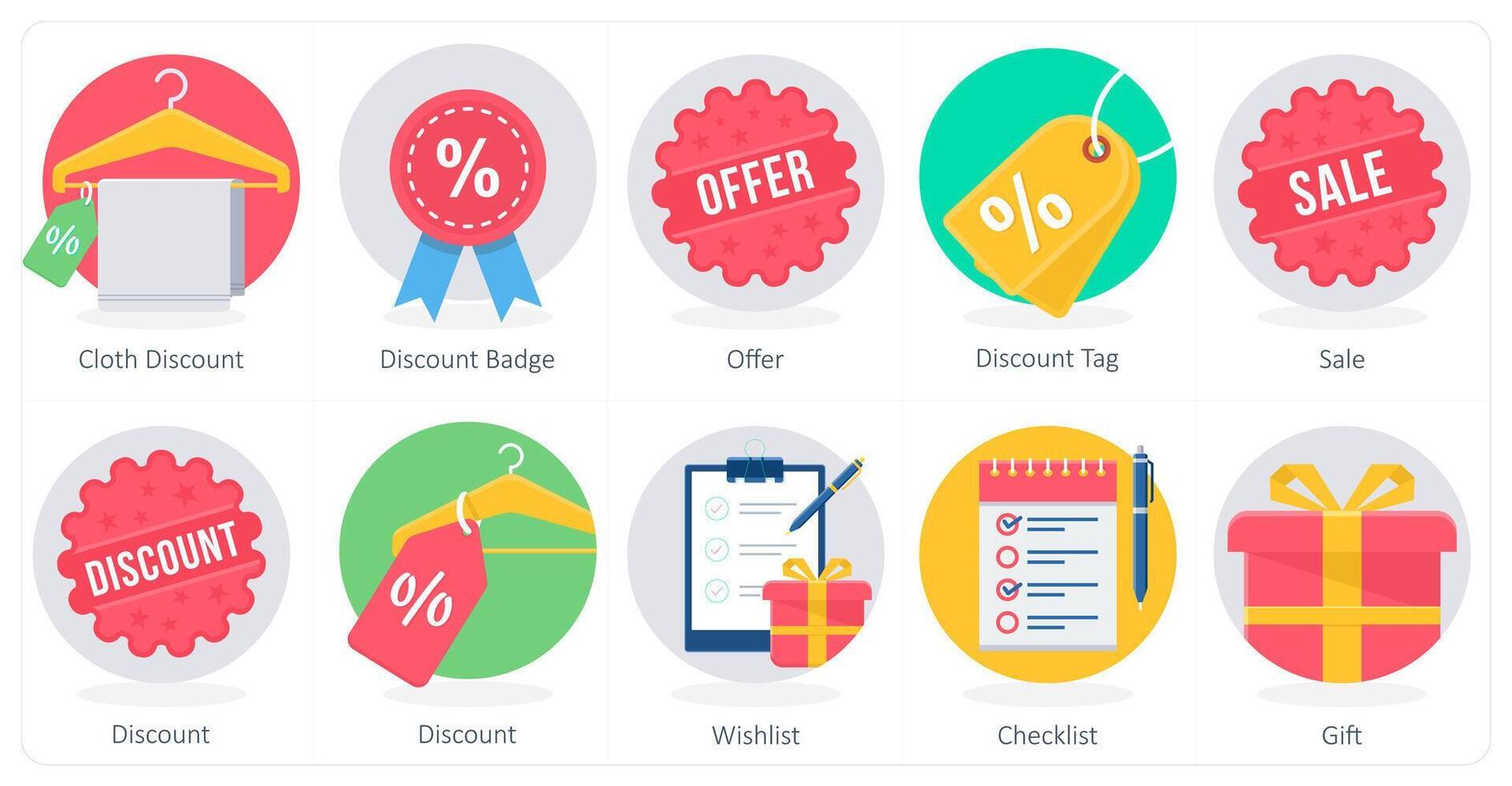 A set of 10 Shopping icons as cloth discount, discount badge, offer vector