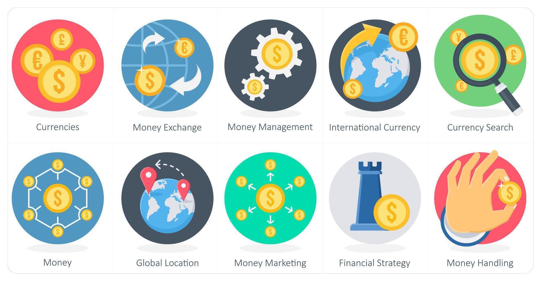 A set of 10 Shopping icons as currencies, money exchange, money management vector