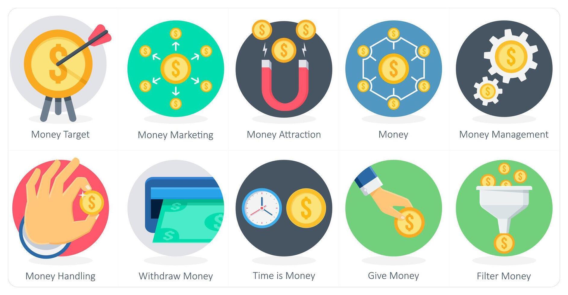 A set of 10 Shopping icons as money target, money marketing, money attraction vector