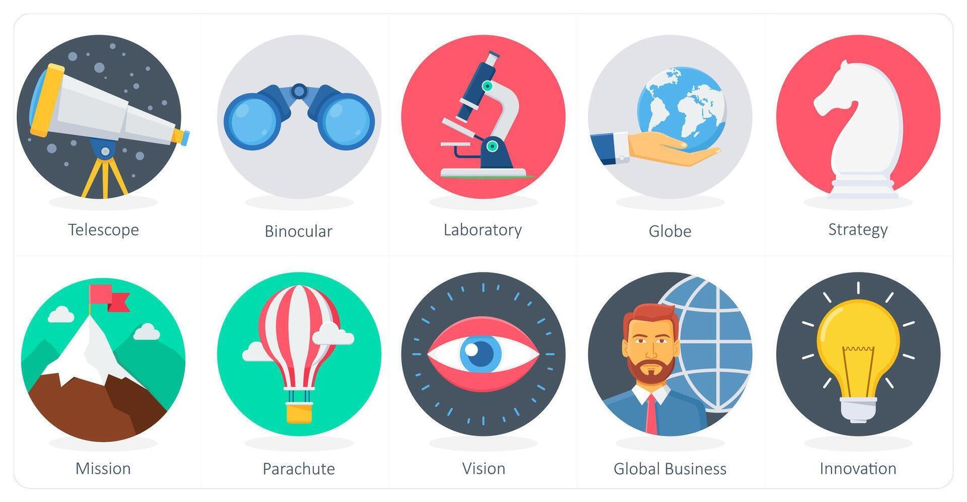 A set of 10 Business icons as telescope, binocular, laboratory vector