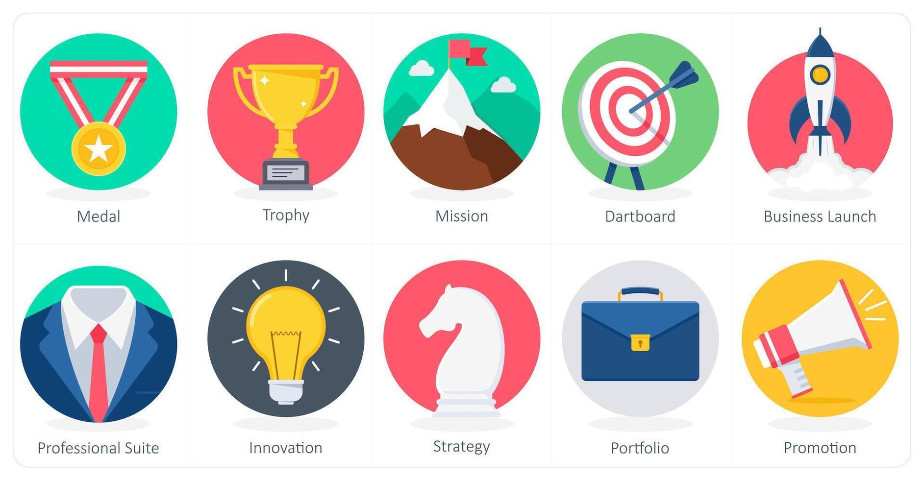 A set of 10 Business icons as medal, trophy, mission vector