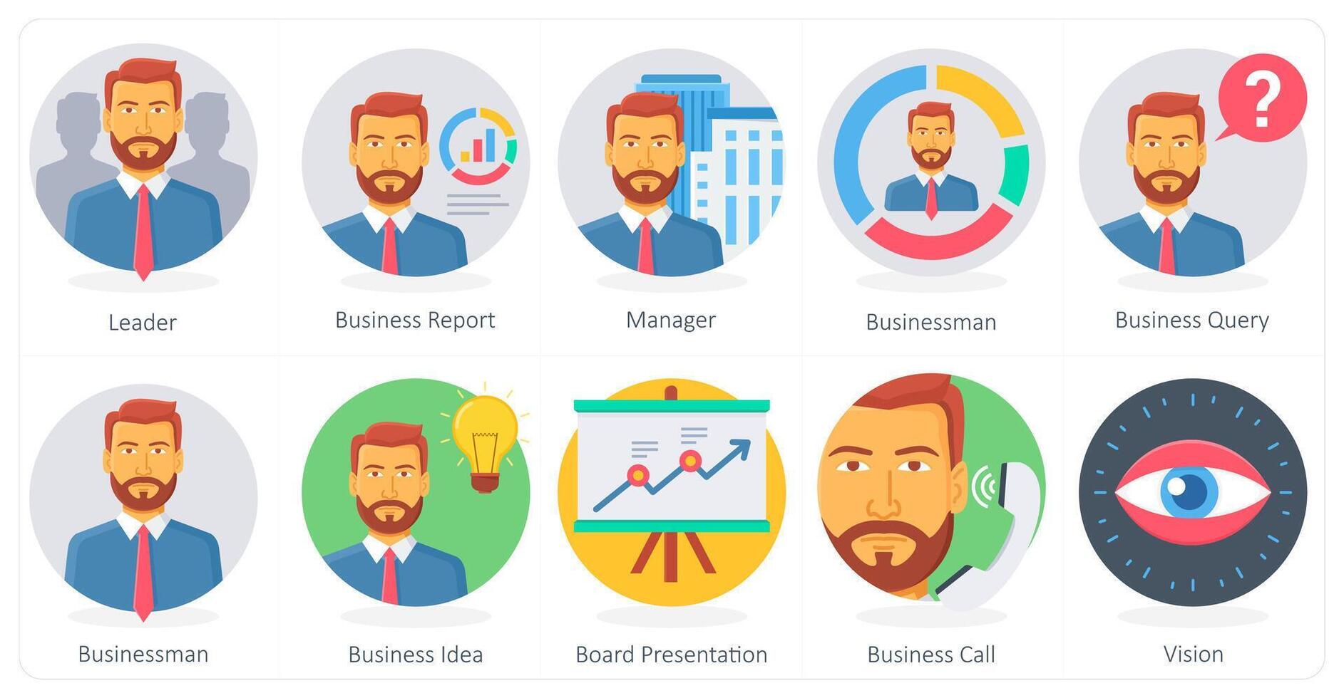 A set of 10 Business icons as leader, business report, manager vector