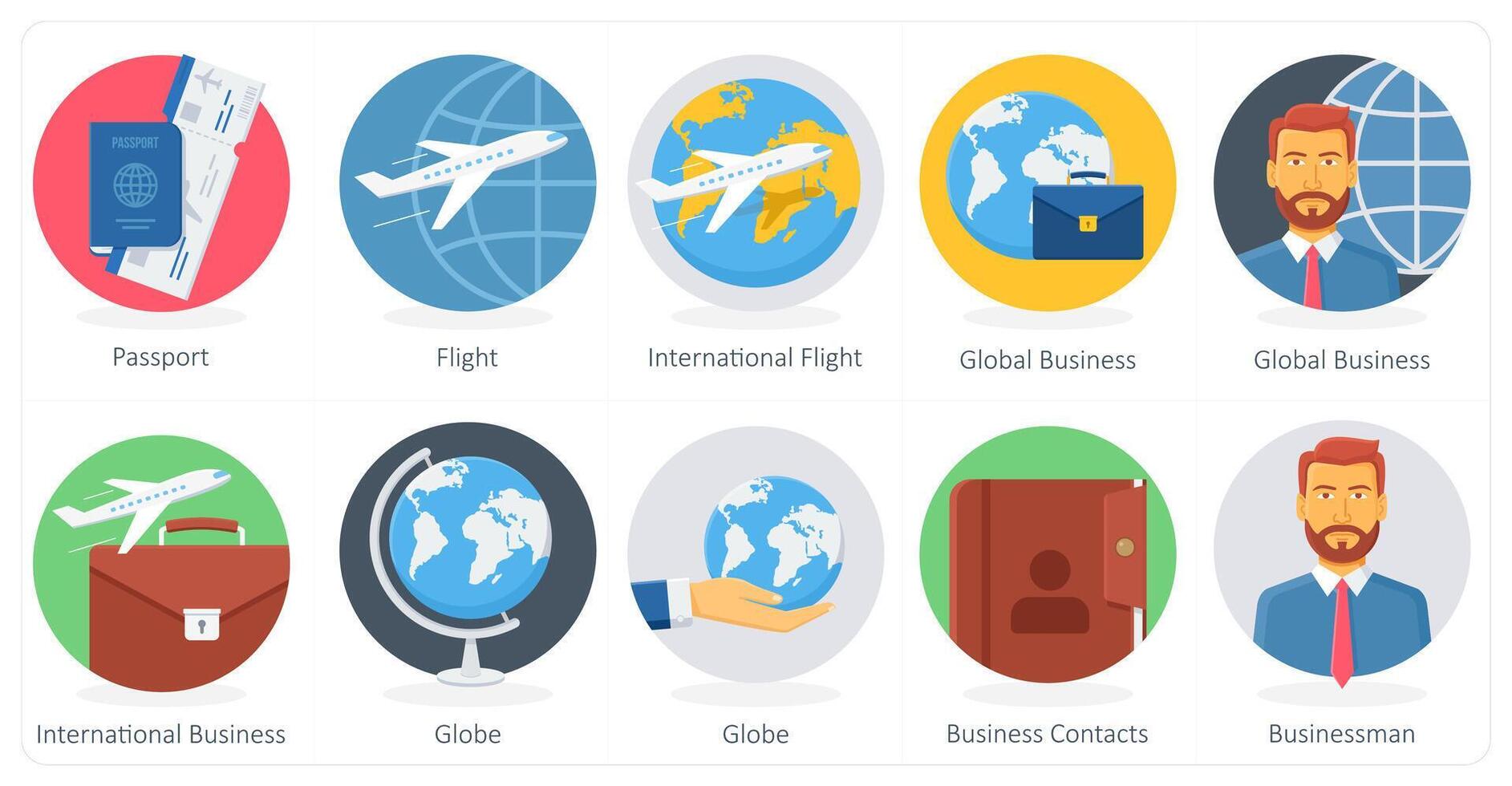 A set of 10 Business icons as passport, flight, international flight vector