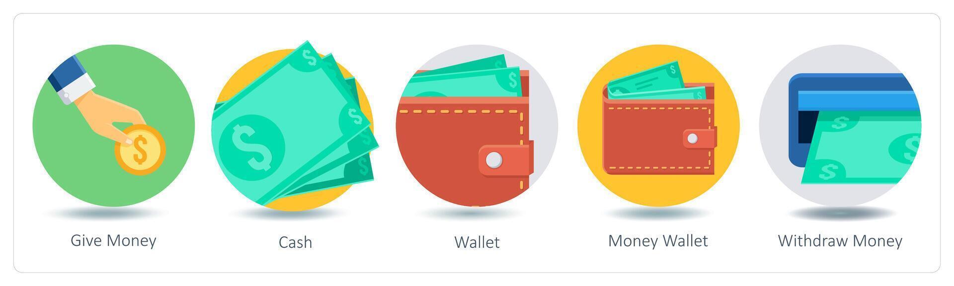 A set of 5 Shopping icons as give money, cash, wallet vector