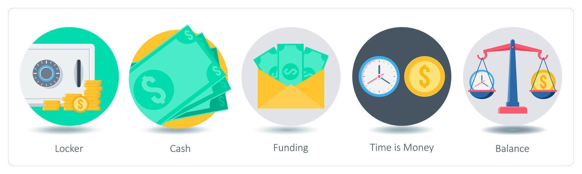 A set of 5 Shopping icons as locker, cash, funding vector