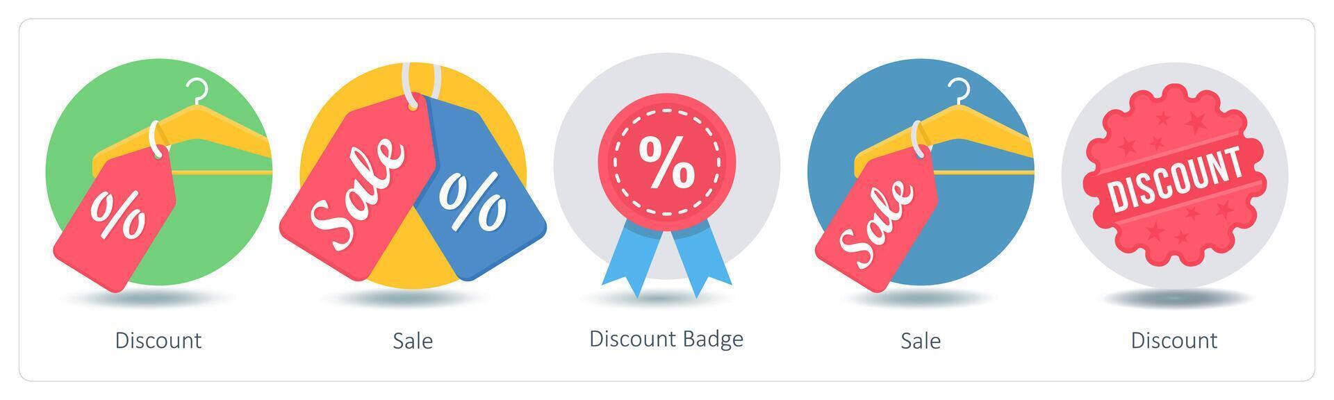 A set of 5 Shopping icons as discount, sale, discount badge vector