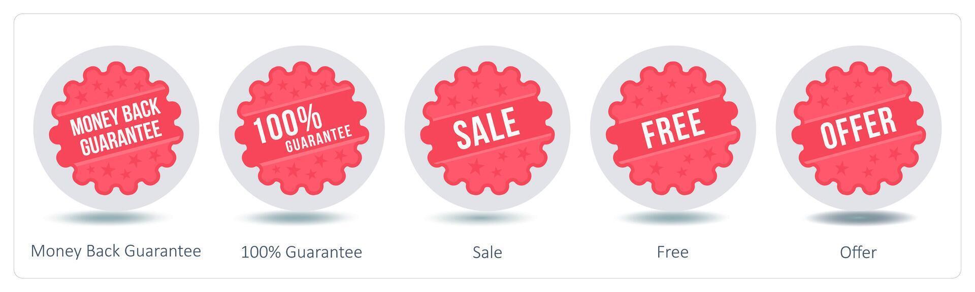 A set of 5 Shopping icons as money back gaurantee, guarantee, sale vector