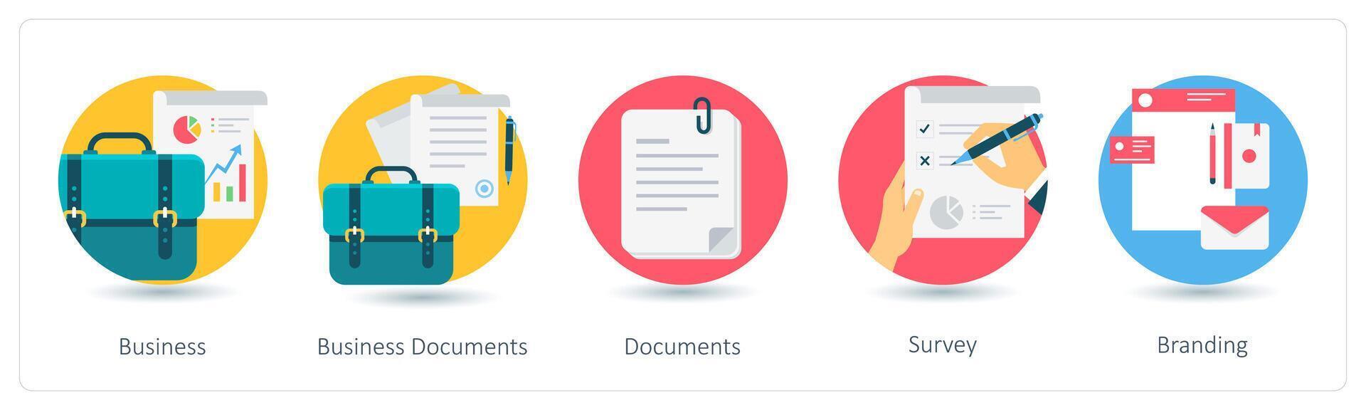 A set of 5 business icons as business, business documents, documents vector
