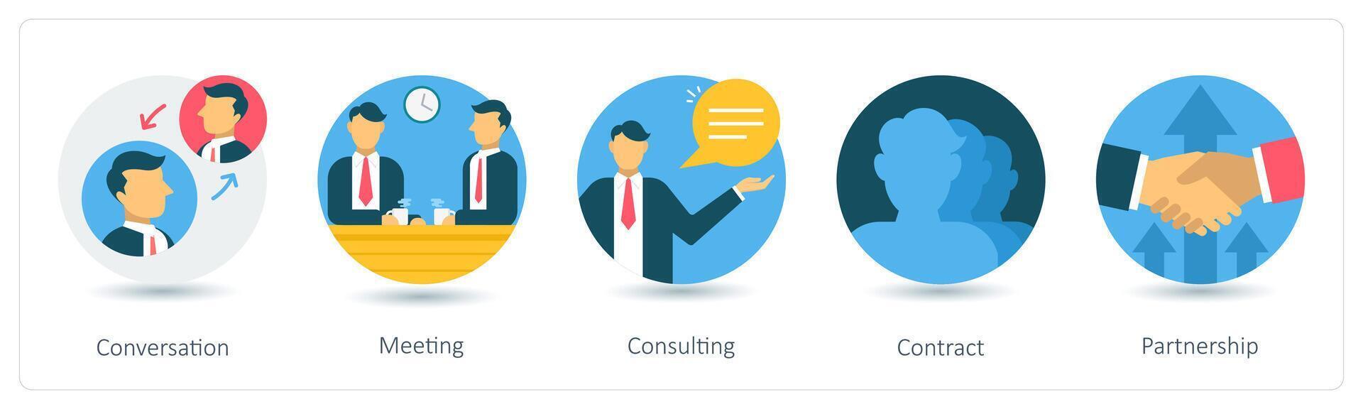 A set of 5 business icons as conversation, meeting, consulting vector
