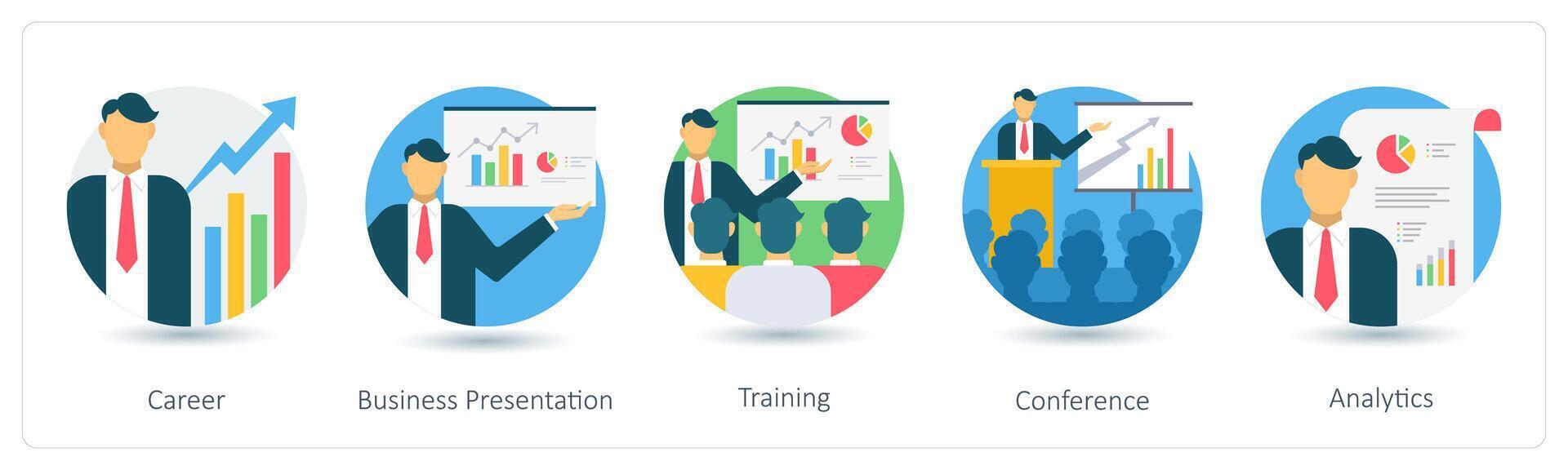 A set of 5 business icons as career, business presentation, training vector