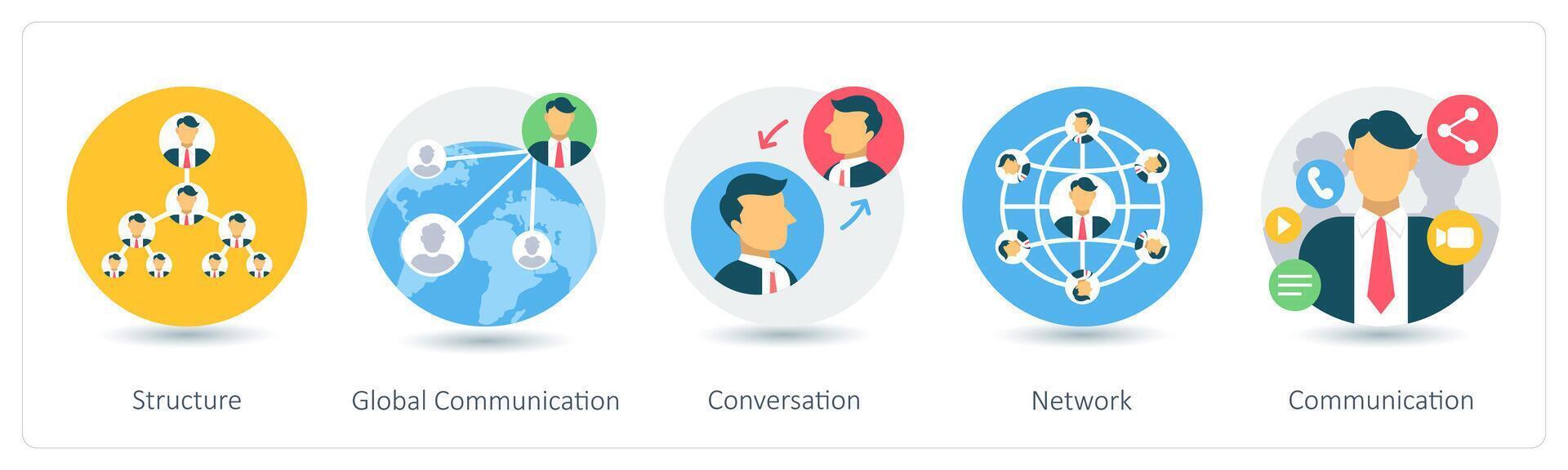 A set of 5 business icons as structure, global communication, conversation vector