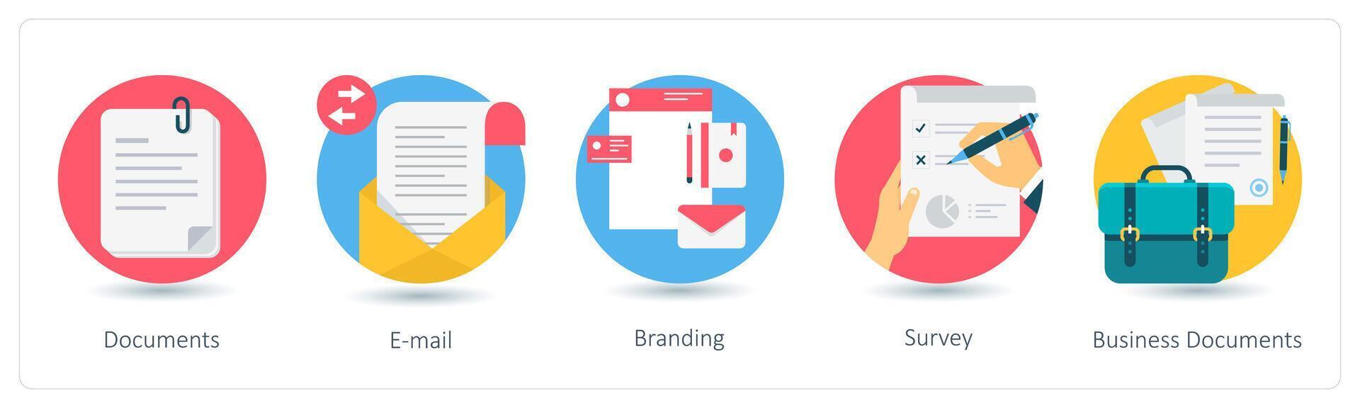 A set of 5 business icons as documents, email, branding vector