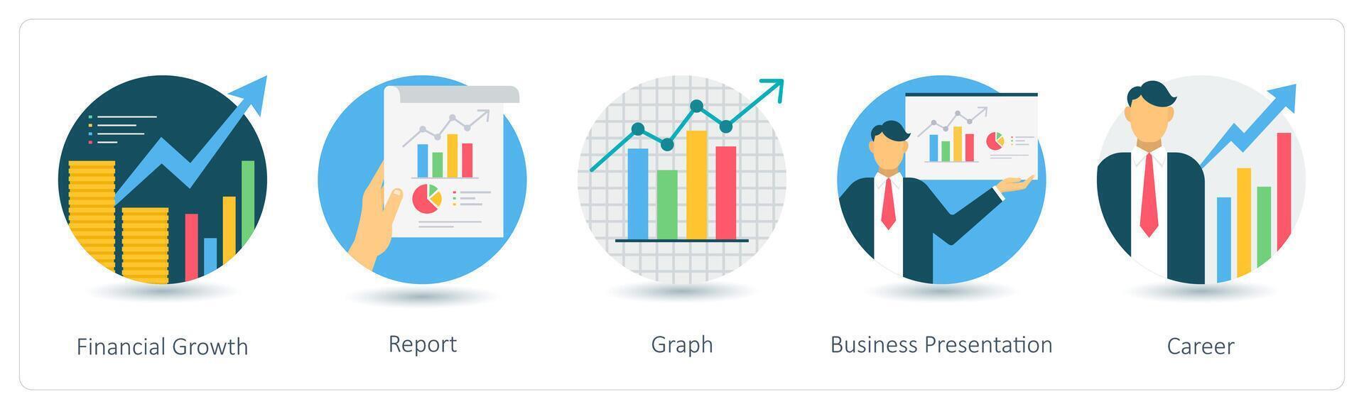 A set of 5 business icons as financial growth, report, graph vector