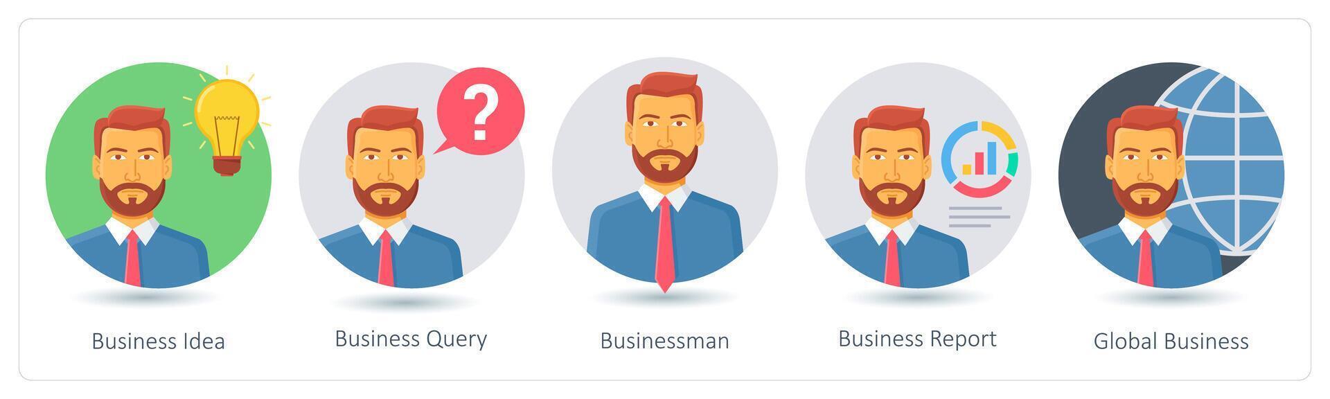 A set of 5 business icons as business idea, business query, businessman vector
