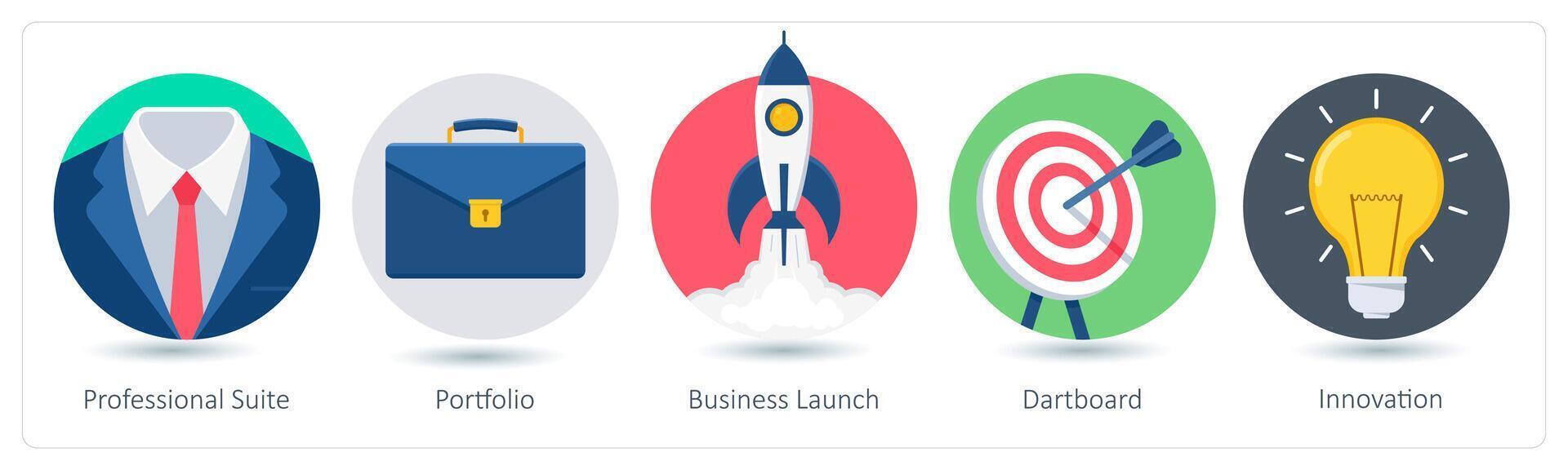 A set of 5 business icons as professional suit, portfolio, business launch vector