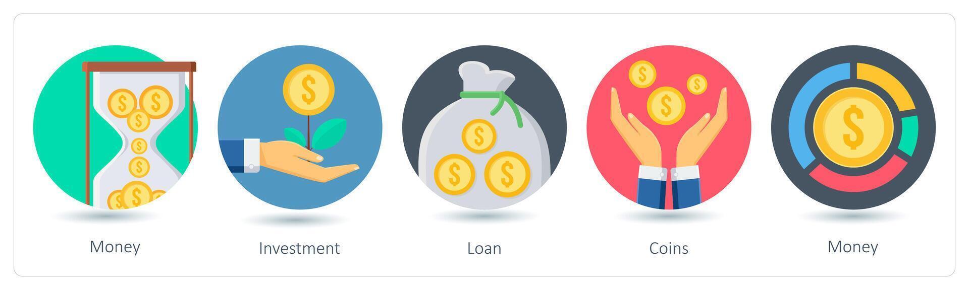 A set of 5 business icons as money, investment, loan vector
