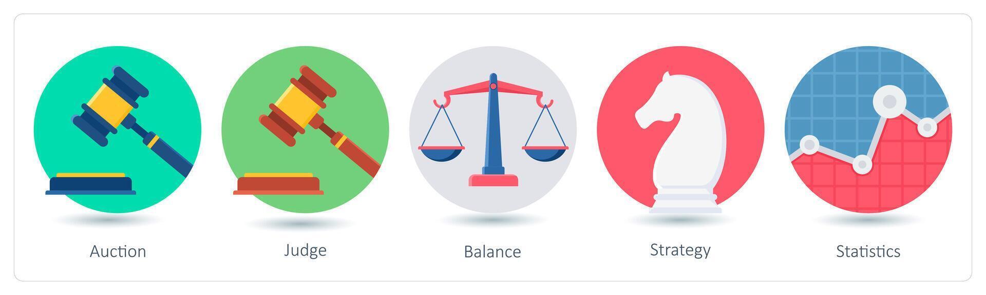 un conjunto de 5 5 negocio íconos como subasta, juez, equilibrar vector
