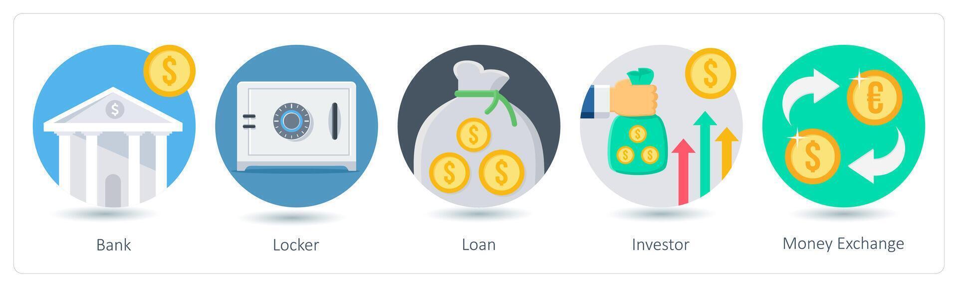 A set of 5 business icons as bank, locker, loan vector
