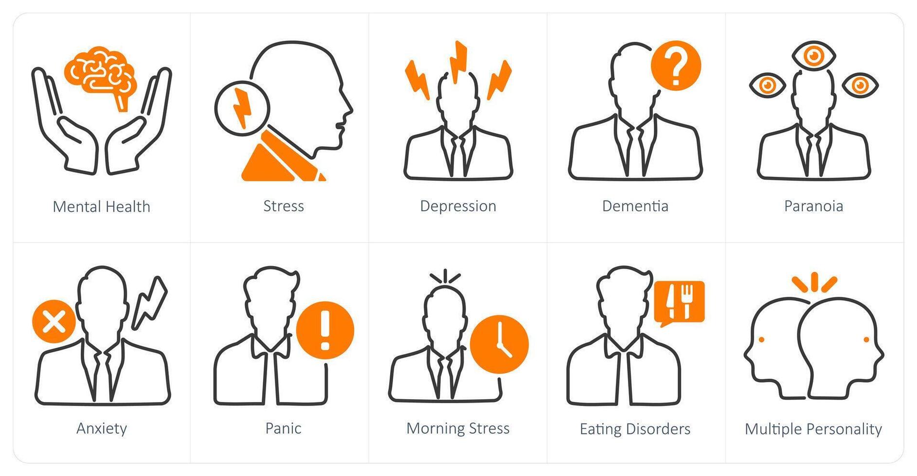 A set of 10 mental health icons as mental health, stress, depression vector