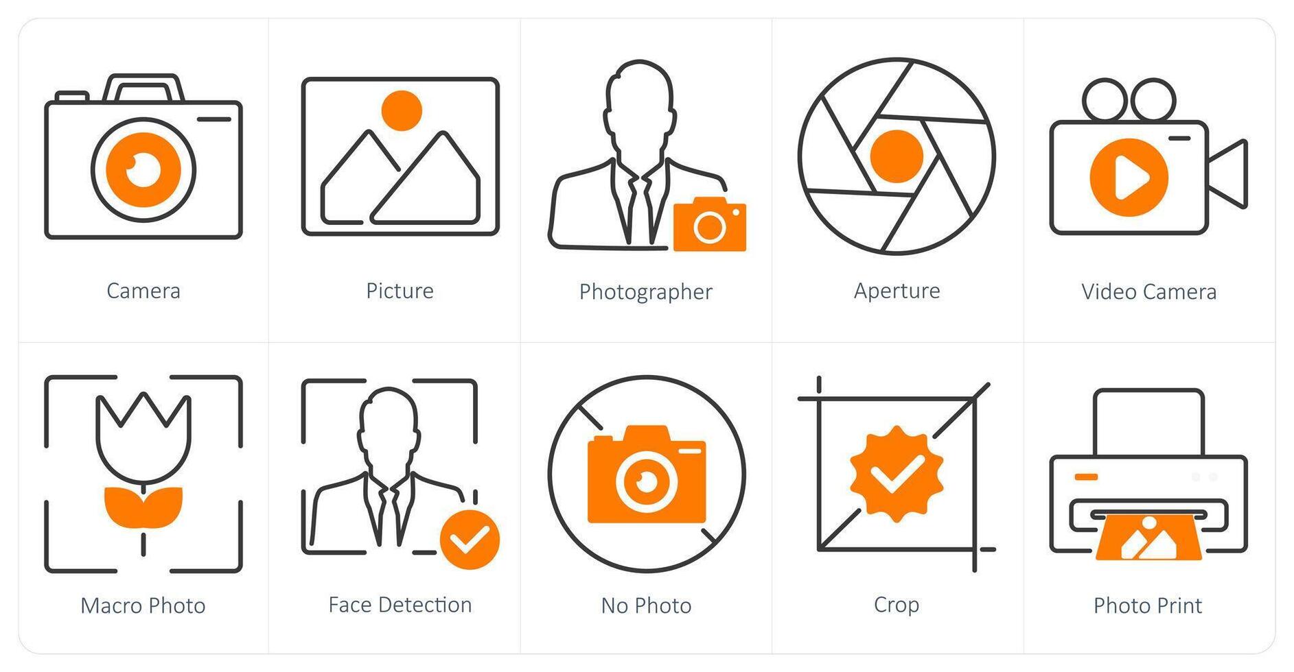 A set of 10 photography icons as camera, picture, photographer vector