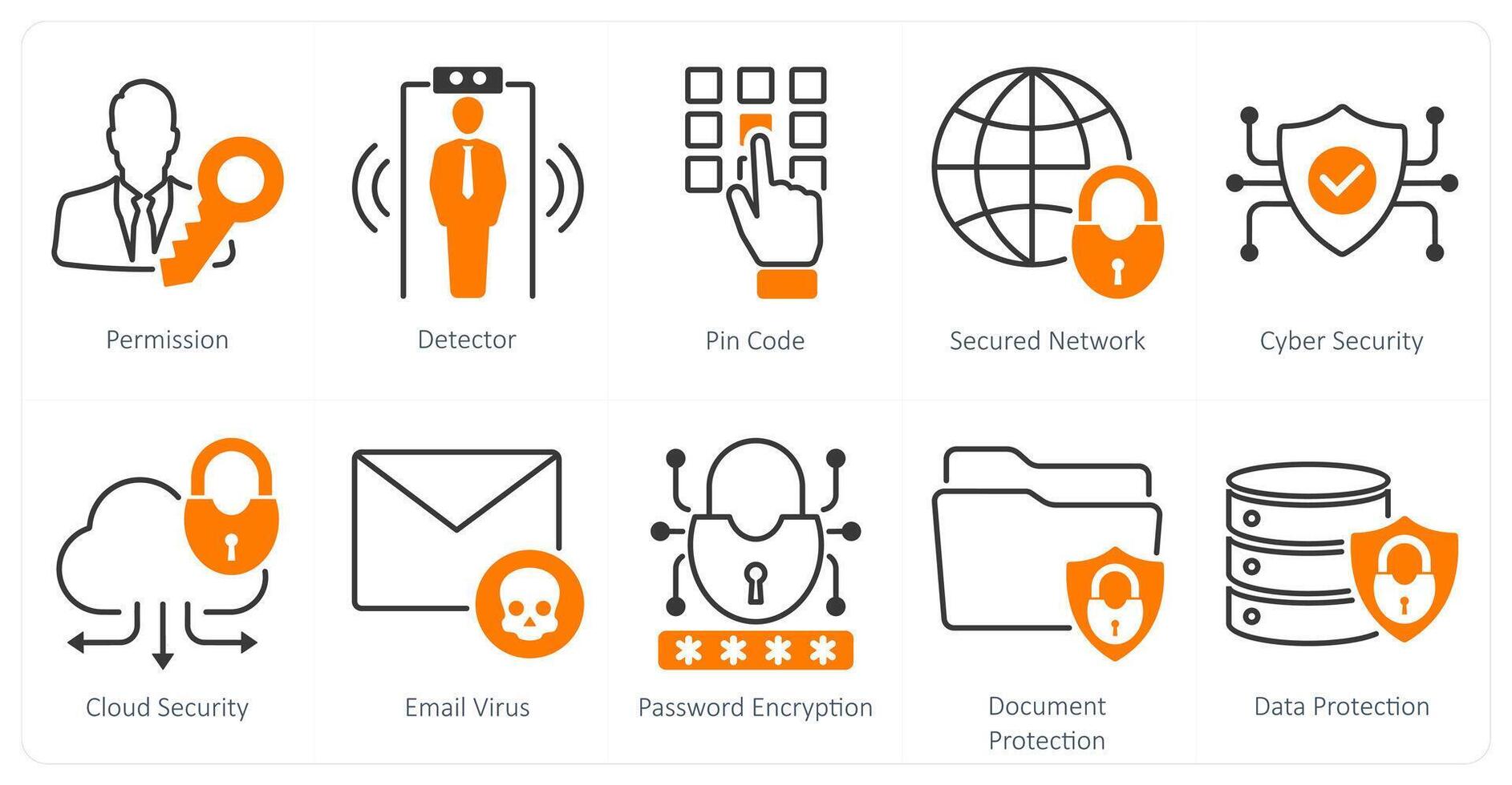 A set of 10 security icons as permission, detector, pin code vector