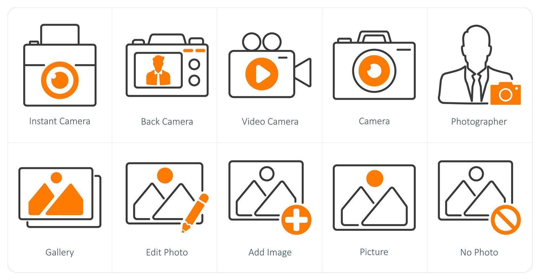 A set of 10 photography icons as instant camera, back camera, media camera vector