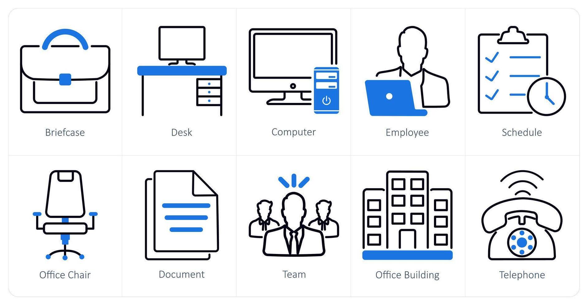 A set of 10 office icons as briefcase, desk, computer vector