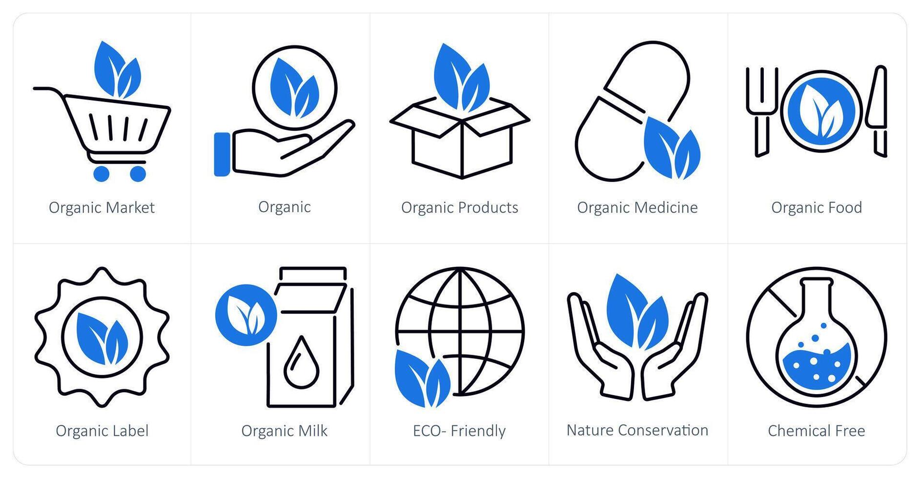 A set of 10 organic farming icons as organic market, organic, organic products vector
