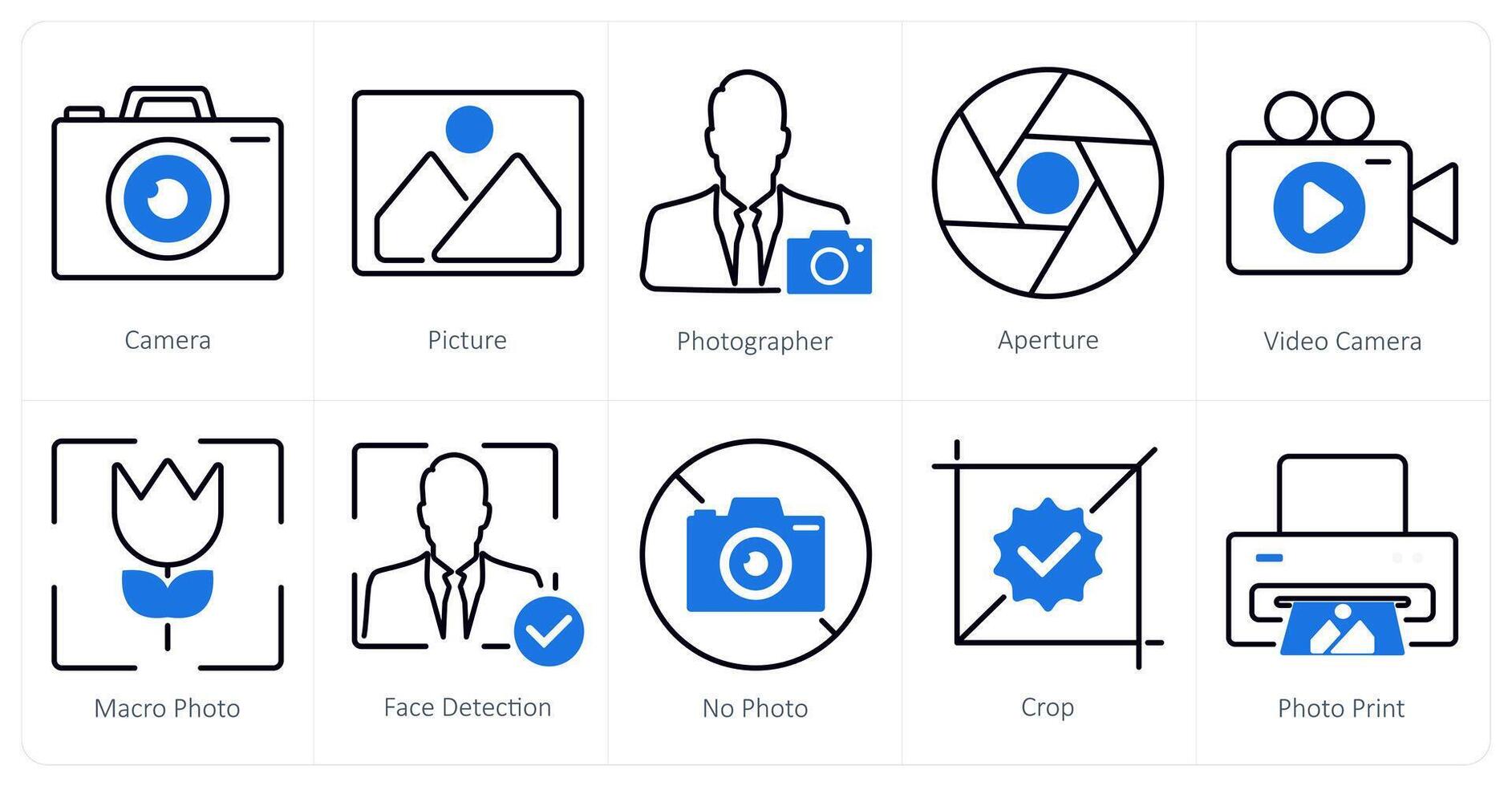 A set of 10 photography icons as camera, picture, photographer vector