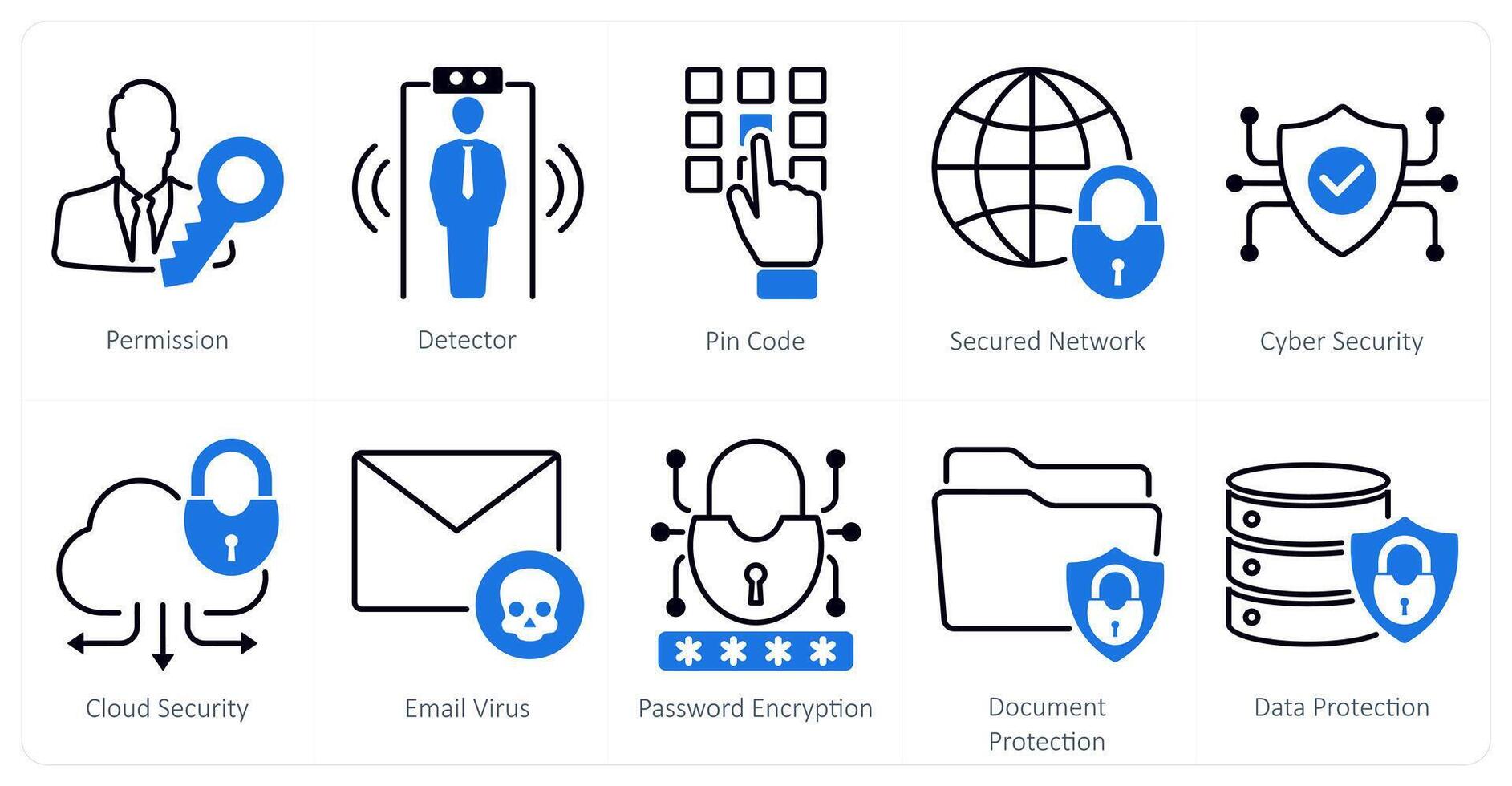 A set of 10 security icons as permission, detector, pin code vector