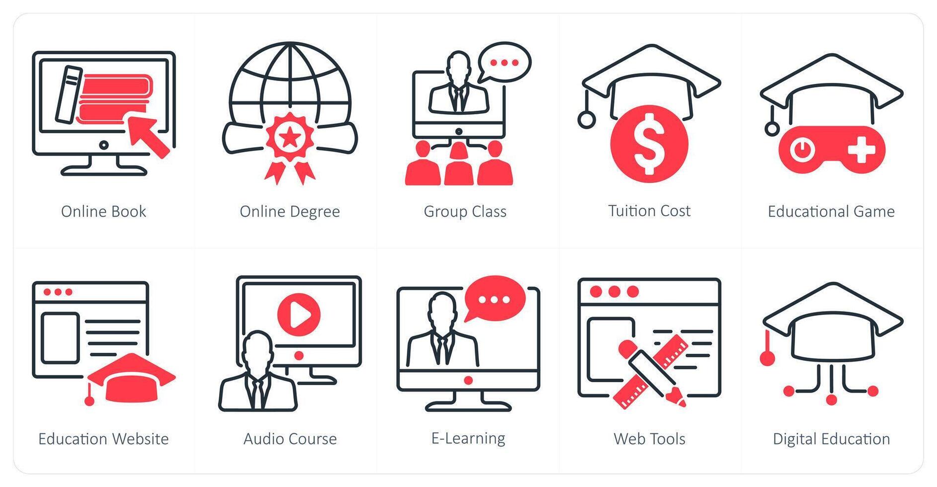 A set of 10 online education icons as online book, online degree, group class vector