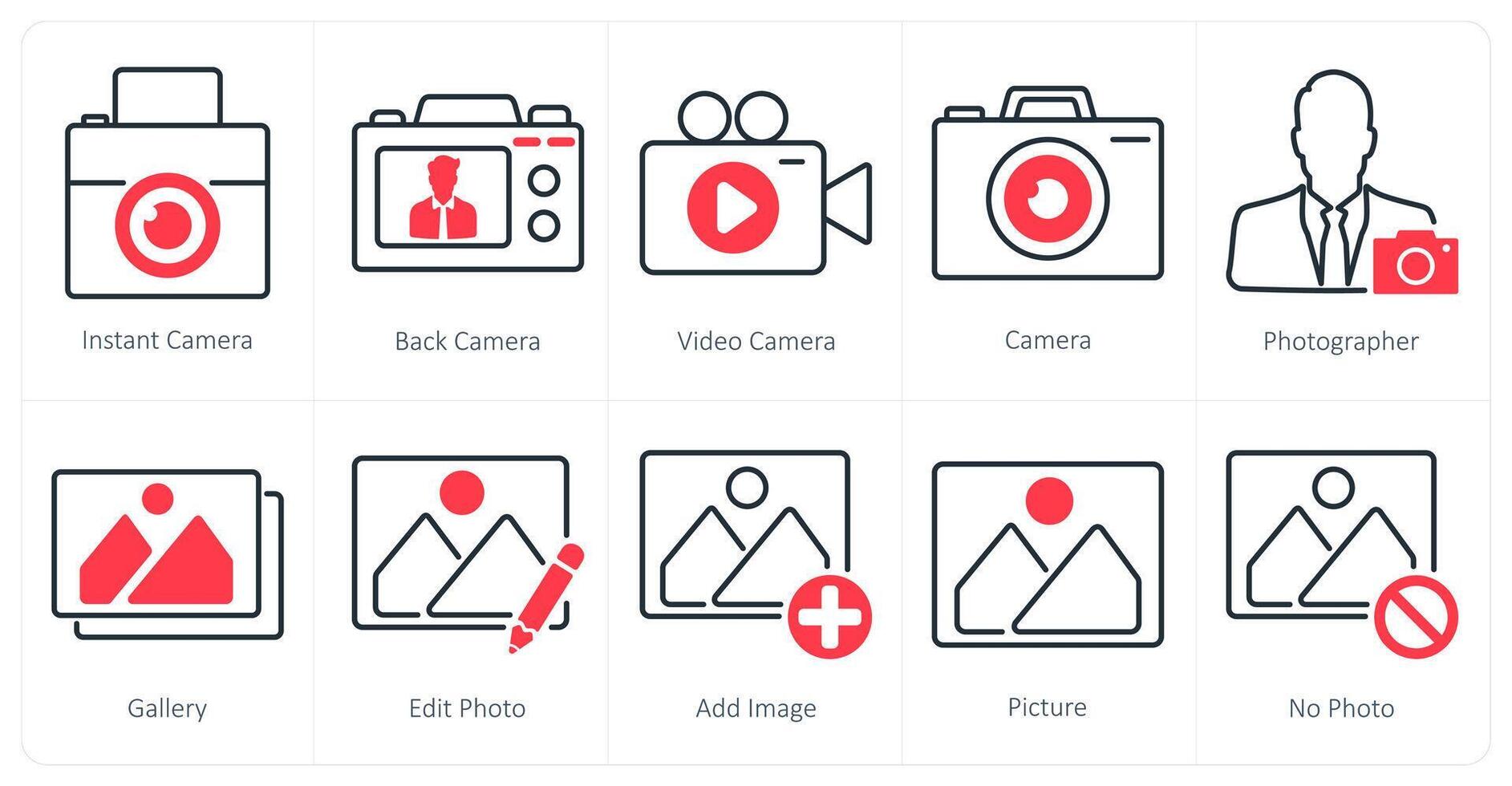 A set of 10 photography icons as instant camera, back camera, camera vector