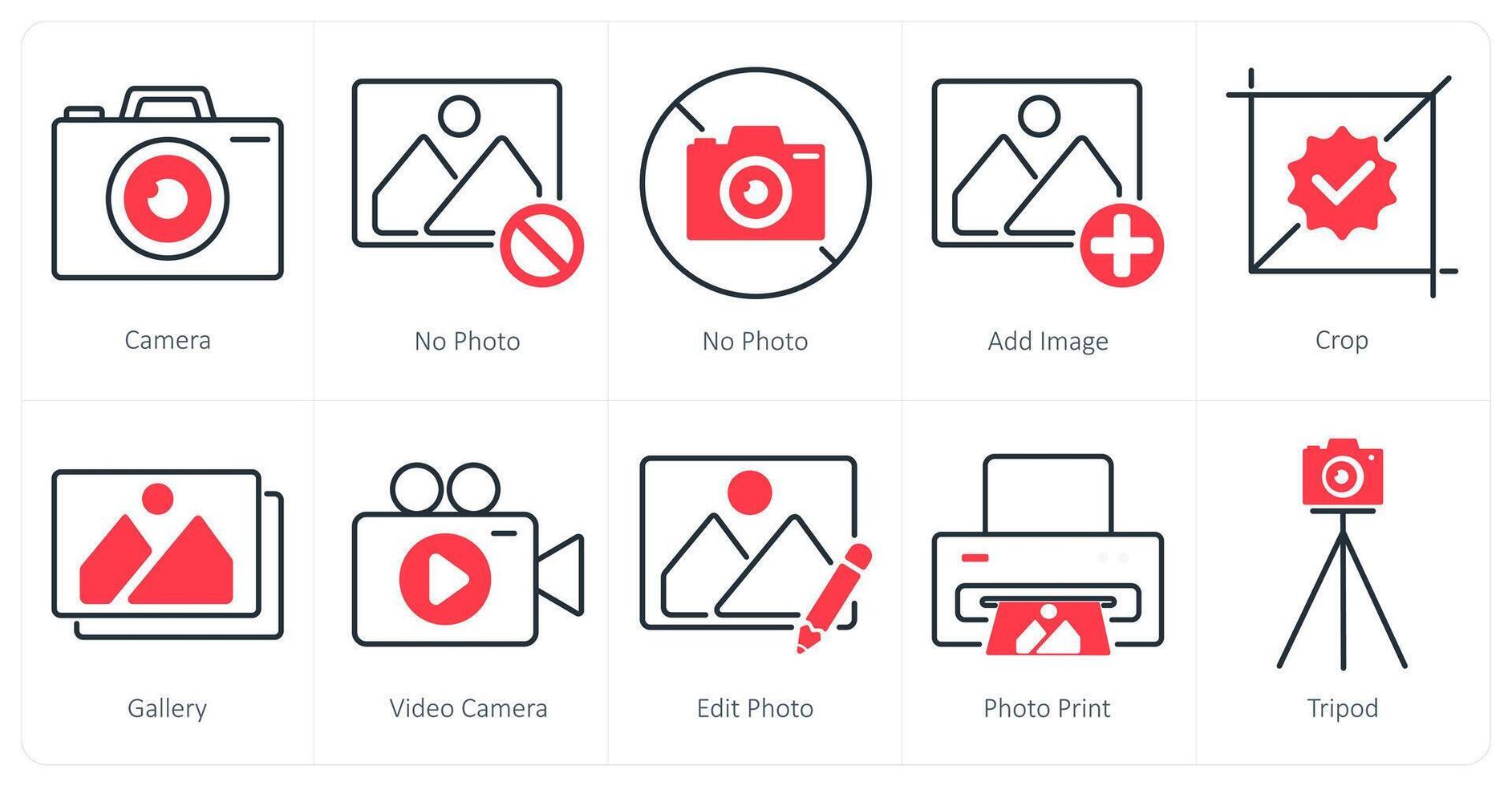 A set of 10 photography icons as camera, no photo, add image vector