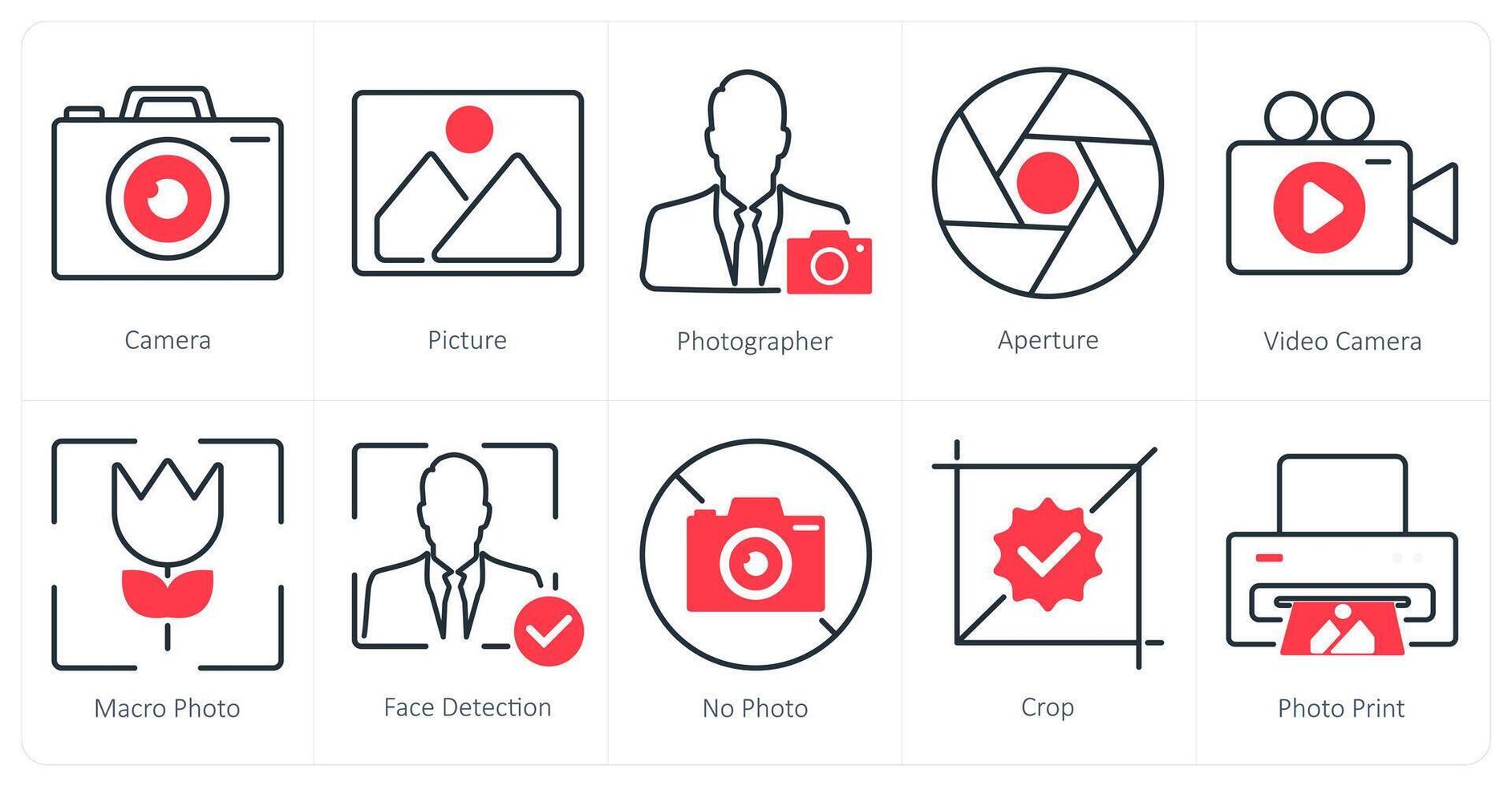 A set of 10 photography icons as camera, picture, photographer vector