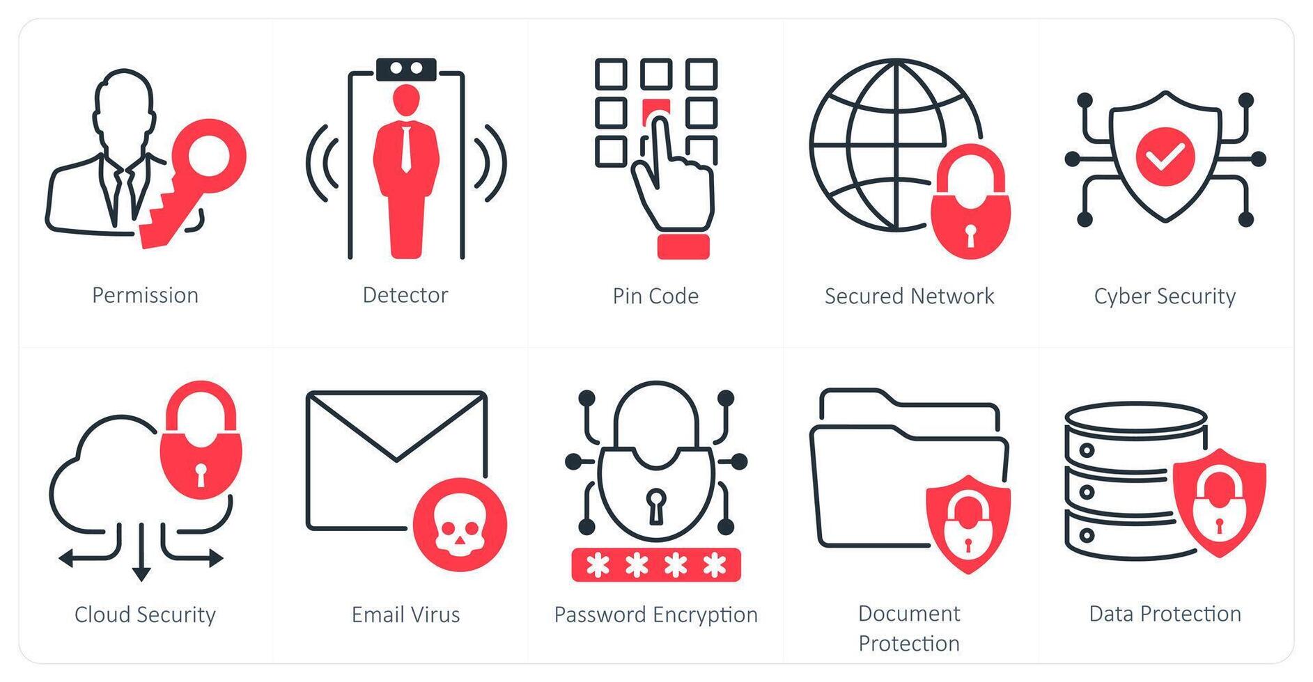 A set of 10 security icons as permission, detector, pin code vector