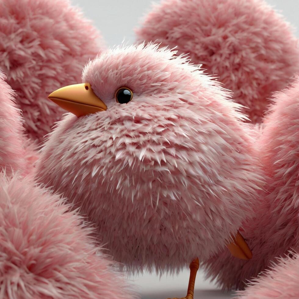 A pink fluffy bird with orange beak photo